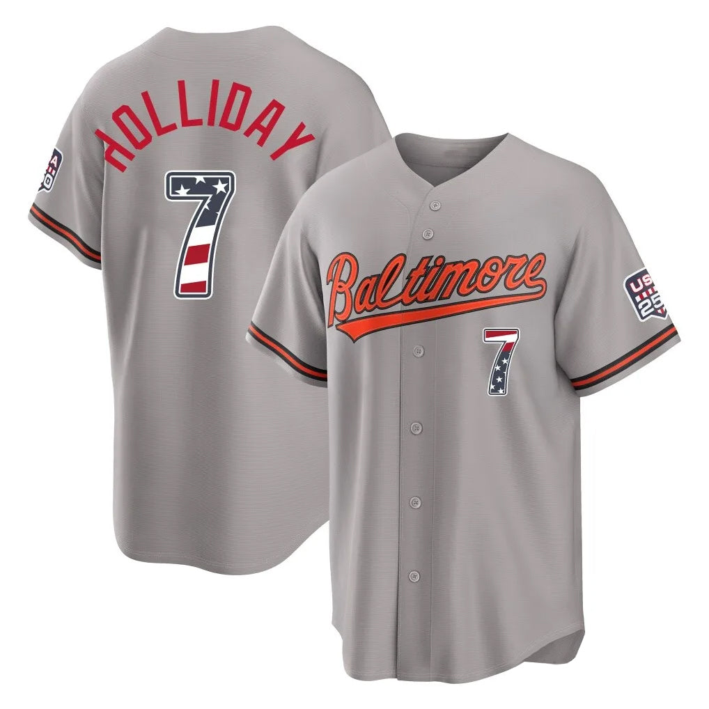 MATTH B.Orioles #7 Jackson Holliday Player Gray USA 250 Fourth of July Home Game Stitched Jerseys