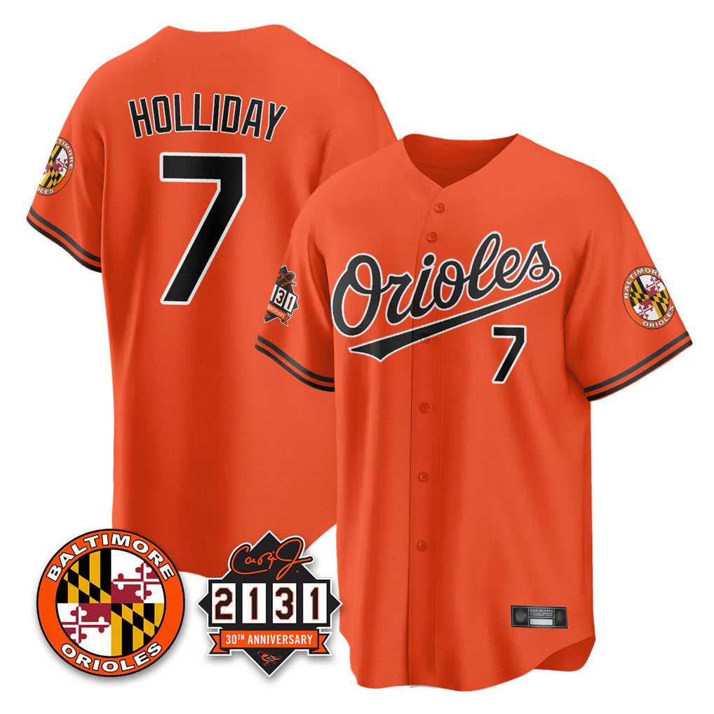 MATTH B.Orioles #7 Jackson Holliday Player Orange 30th Anniversary of 2131 Home Game Stitched Jerseys
