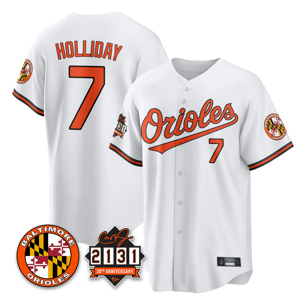 MATTH B.Orioles #7 Jackson Holliday Player White 30th Anniversary of 2131 Home Game Stitched Jerseys