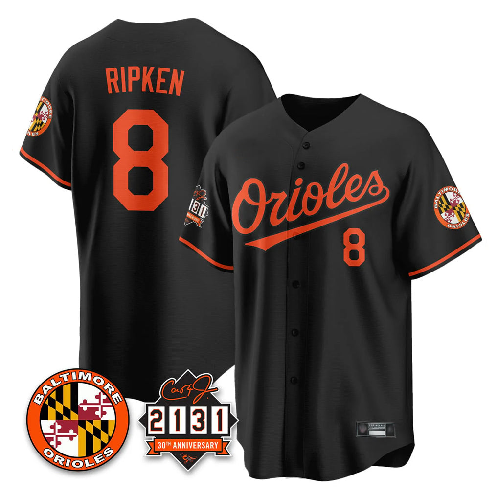 MATTH B.Orioles #8 Cal Ripken Player Black 30th Anniversary of 2131 Home Game Stitched Jerseys