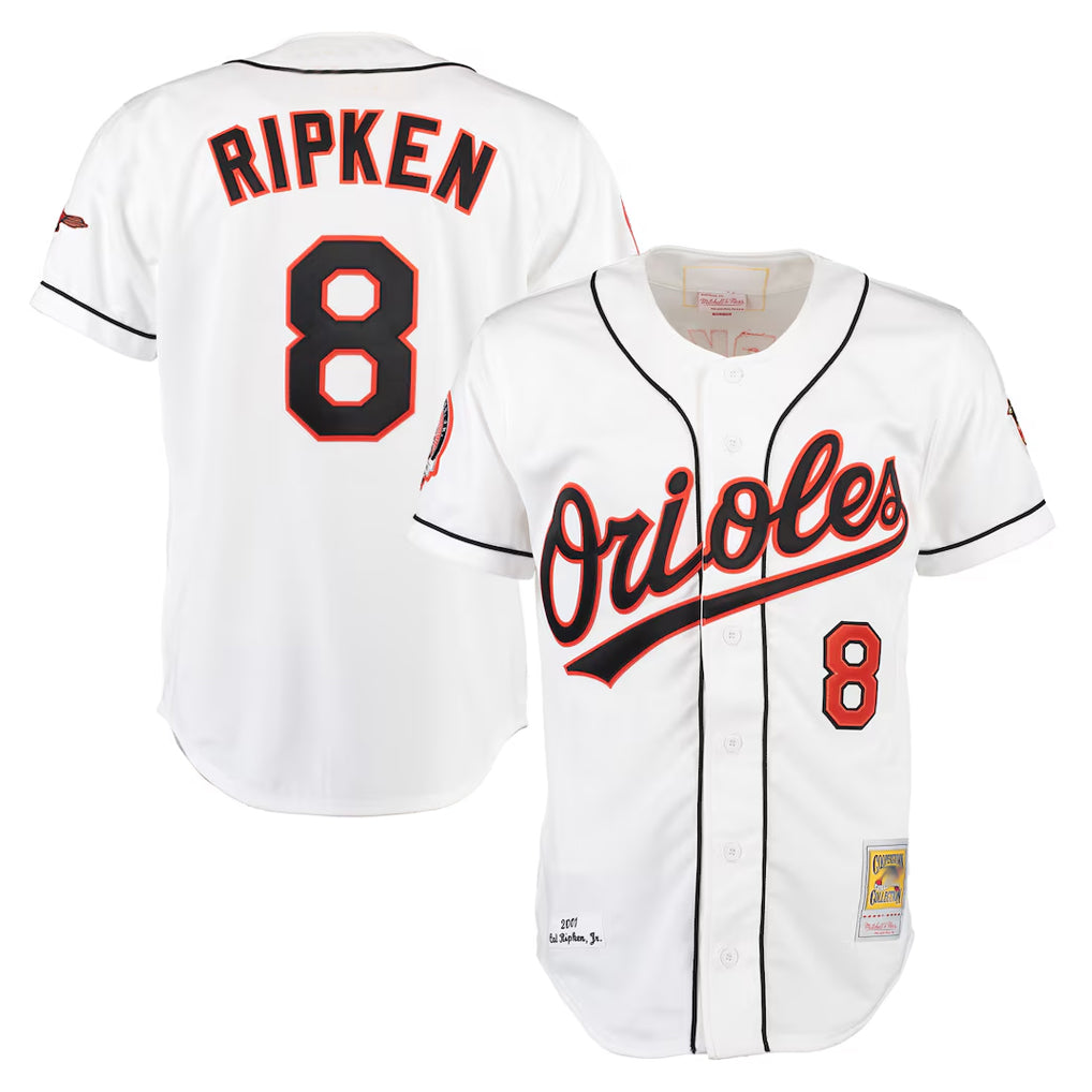 MATTH B.Orioles #8 Cal Ripken Player White Mitchell & Ness Home Game Stitched Jerseys