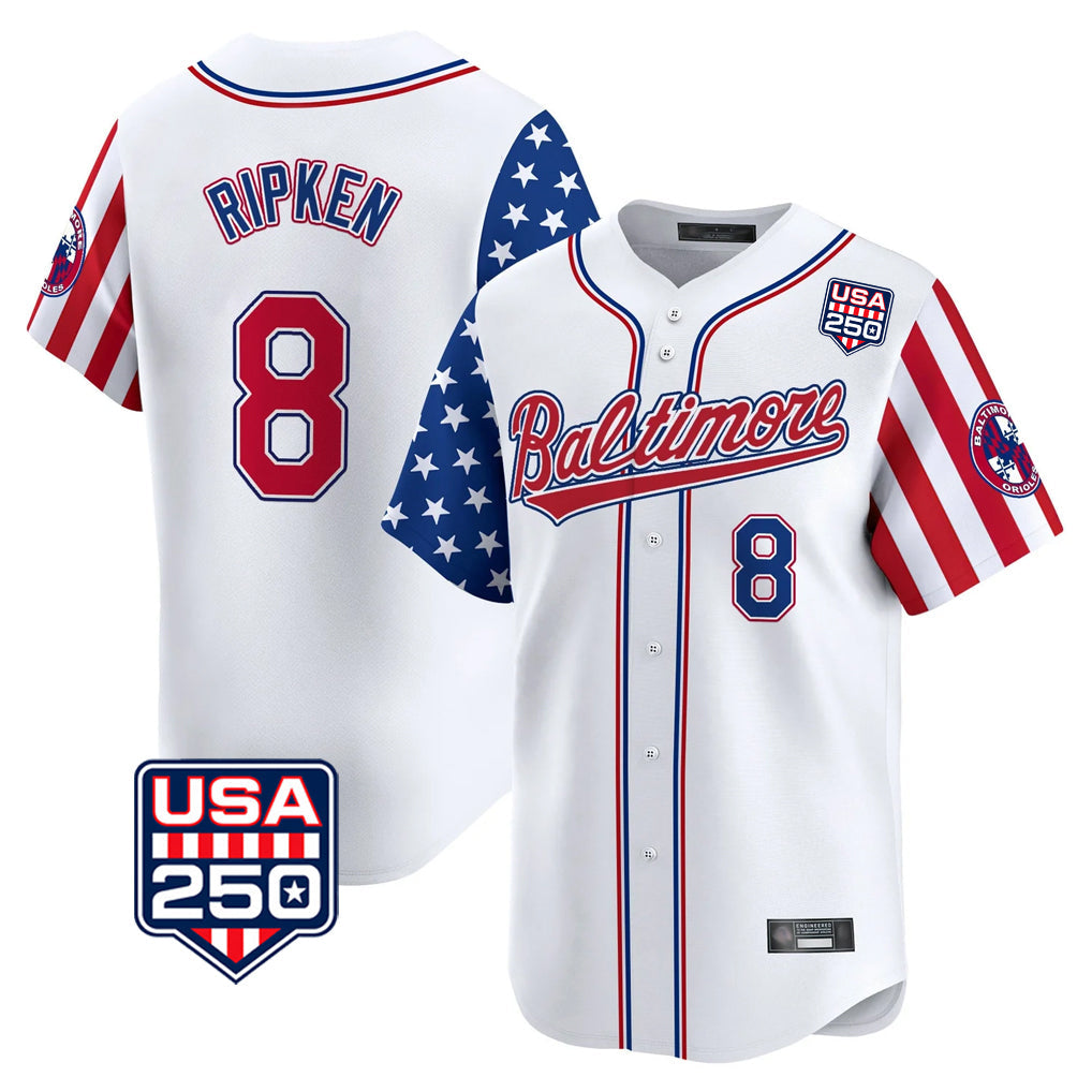 MATTH B.Orioles #8 Cal Ripken Player White USA 250 Independence Day Vapor Premier Limited Home Game Stitched Jerseys