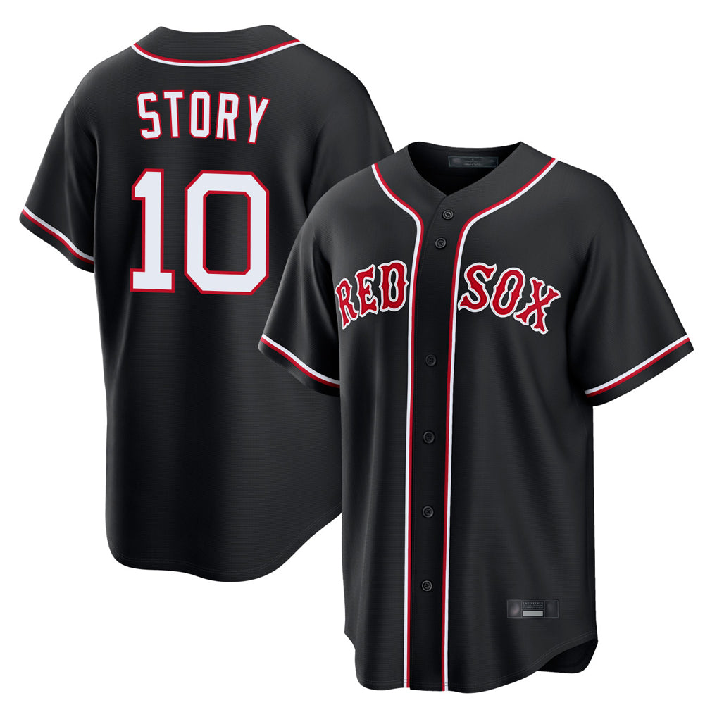 MATTH B.Red Sox #10 Trevor Story Player Black Out Home Game Stitched Jerseys