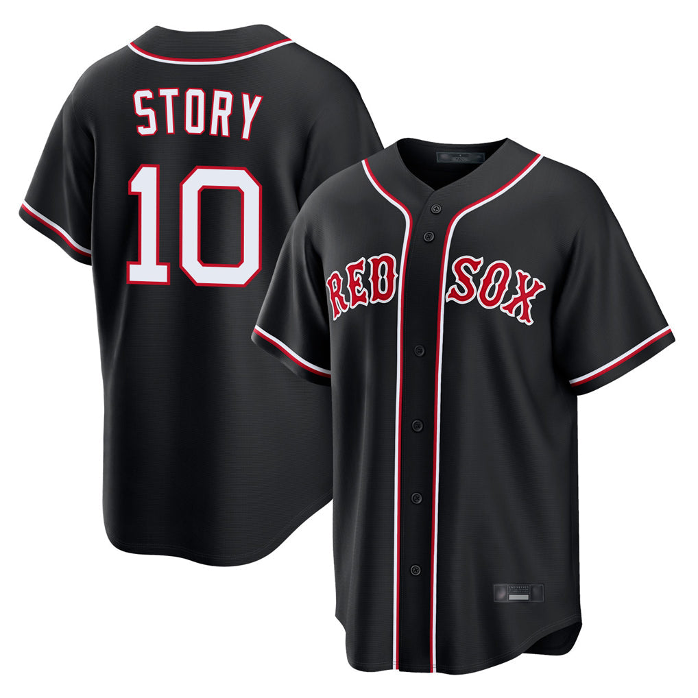 MATTH B.Red Sox #10 Trevor Story Player Black Out Home Game Stitched Jerseys