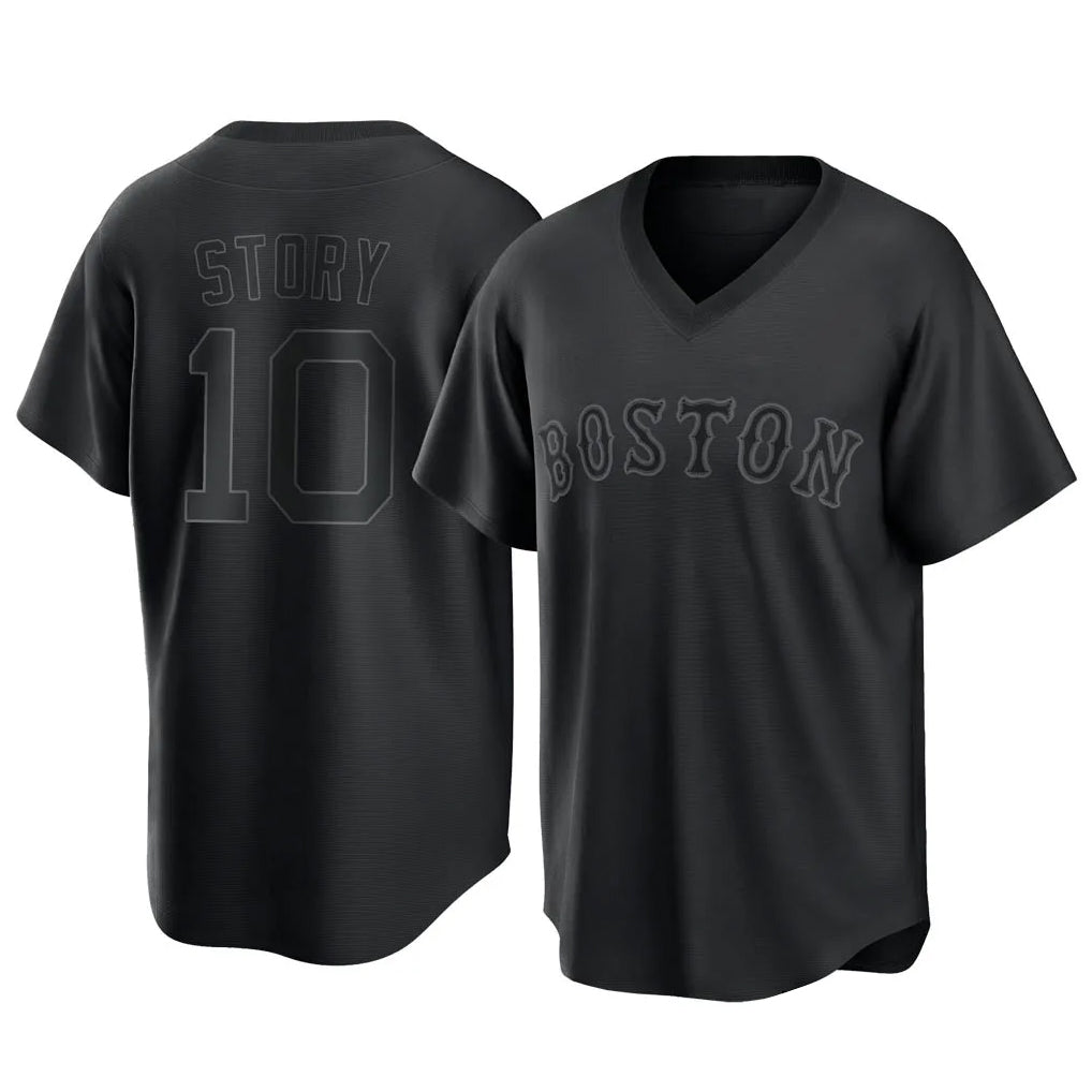 MATTH B.Red Sox #10 Trevor Story Player Black T-shirt Home Game Stitched Jerseys
