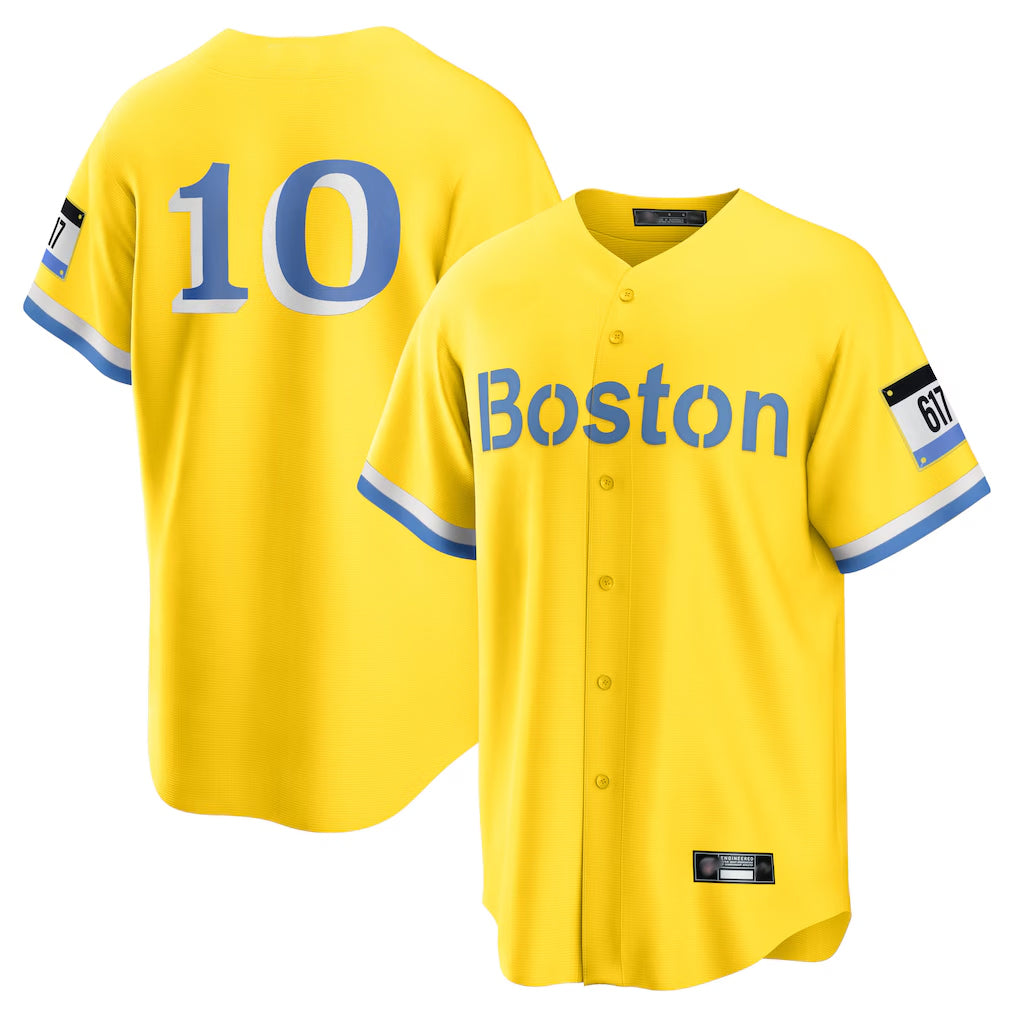 MATTH B.Red Sox #10 Trevor Story Player Yellow Home Game Stitched Jerseys