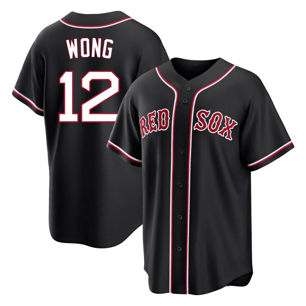 MATTH B.Red Sox #12 Connor Wong Player Black Out Home Game Stitched Jerseys