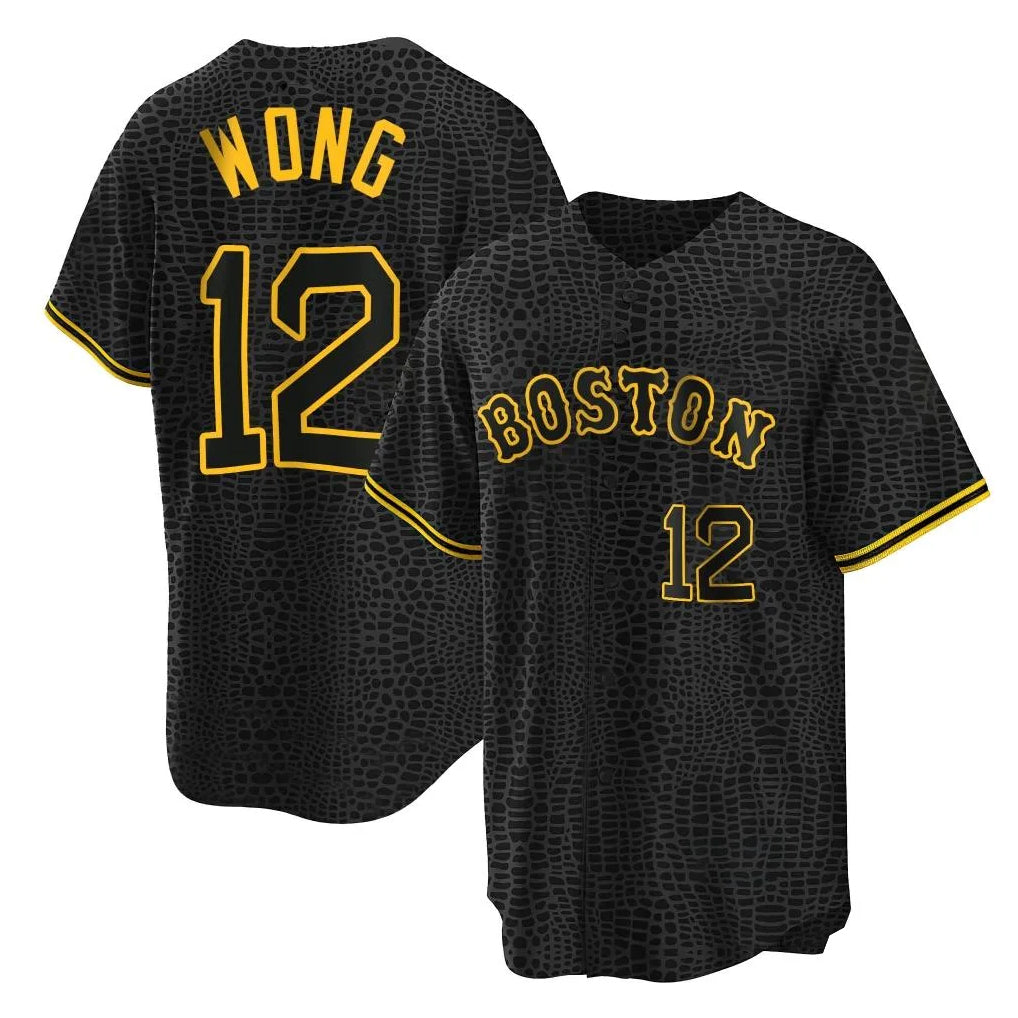 MATTH B.Red Sox #12 Connor Wong Player Black Snake Skin City Home Game Stitched Jerseys