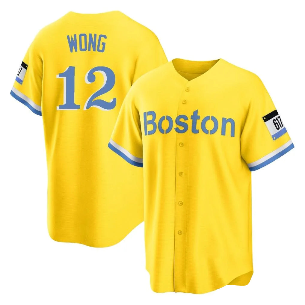 MATTH B.Red Sox #12 Connor Wong Player Yellow Home Game Stitched Jerseys