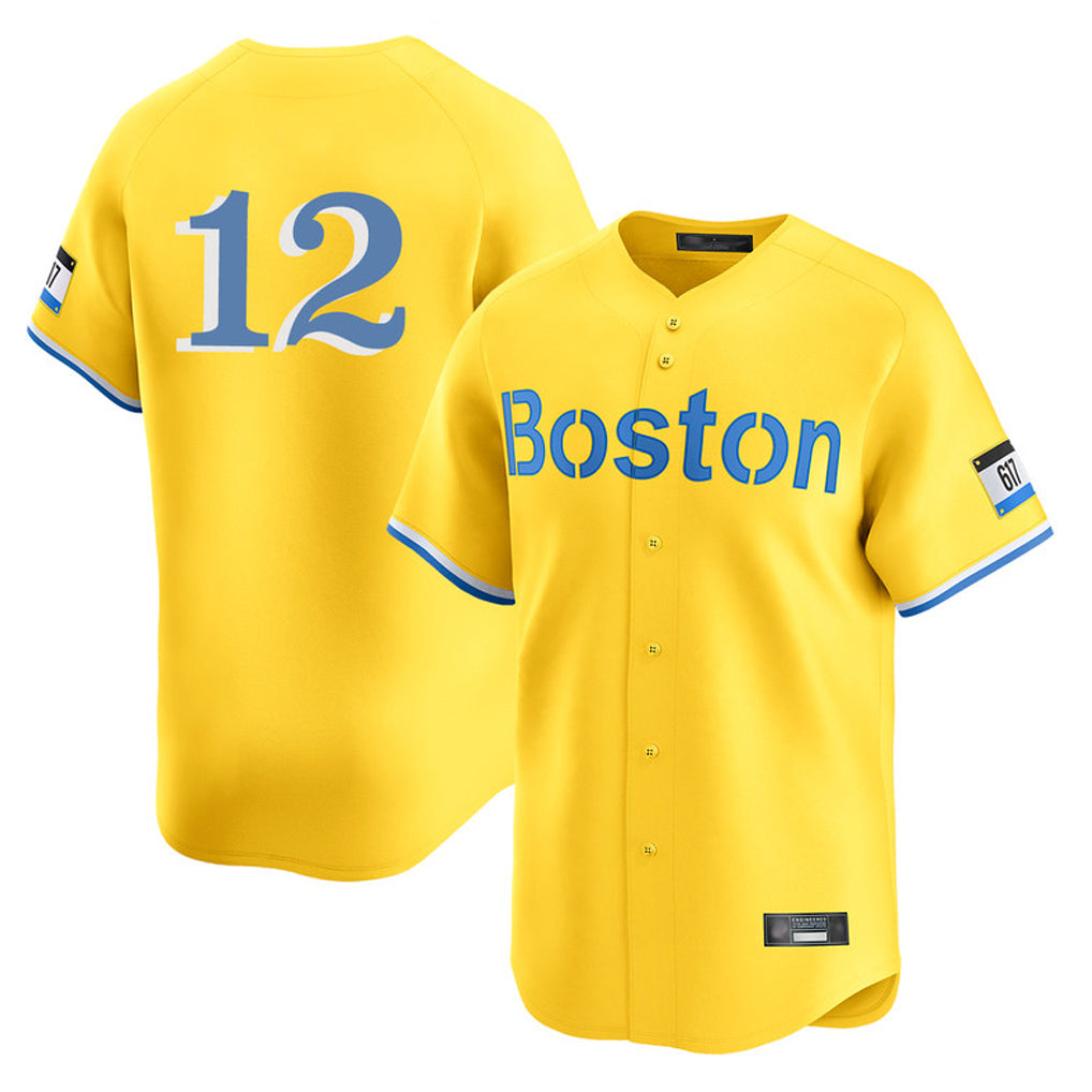 MATTH B.Red Sox #12 Connor Wong Player Yellow Limited Home Game Stitched Jerseys