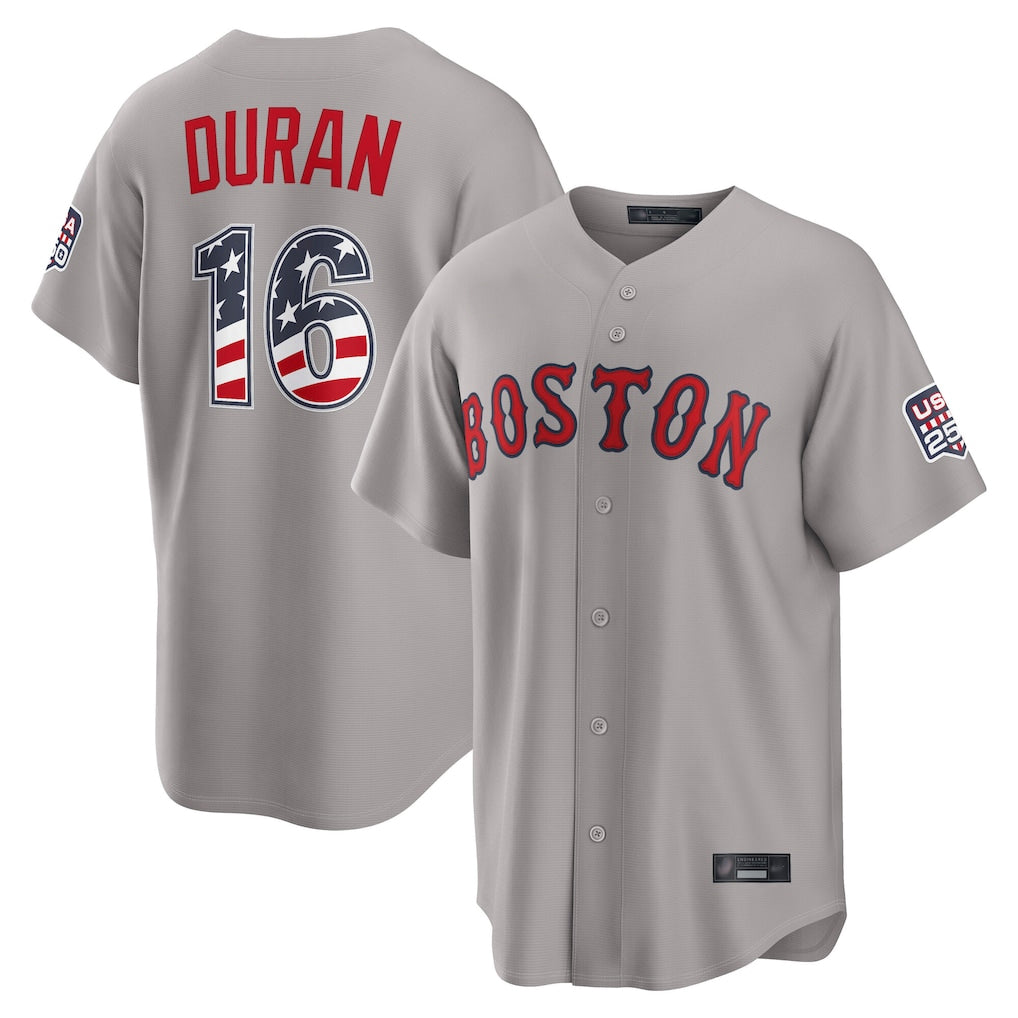 MATTH B.Red Sox #16 Jarren Duran Player Gray Road USA 250 Fourth of July Home Game Stitched Jerseys