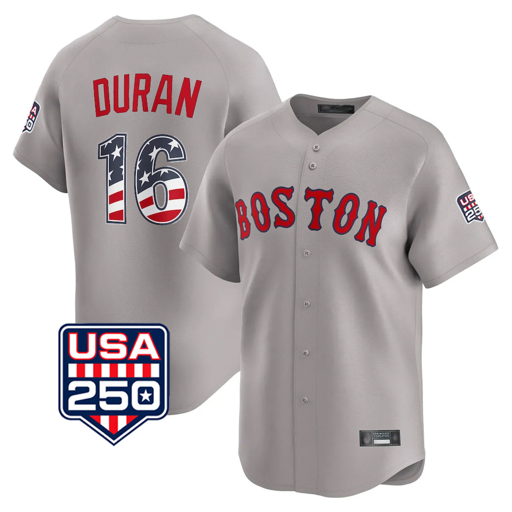 MATTH B.Red Sox #16 Jarren Duran Player Gray Road USA 250 Fourth of July Limited Home Game Stitched Jerseys