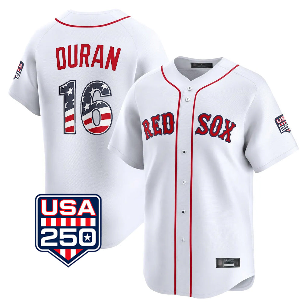 MATTH B.Red Sox #16 Jarren Duran Player White USA 250 Fourth of July Limited Home Game Stitched Jerseys