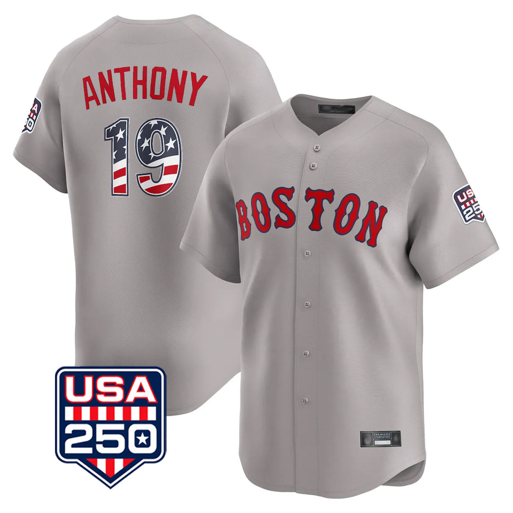 MATTH B.Red Sox #19 Roman Anthony Player Gray Road USA 250 Fourth of July Limited Home Game Stitched Jerseys