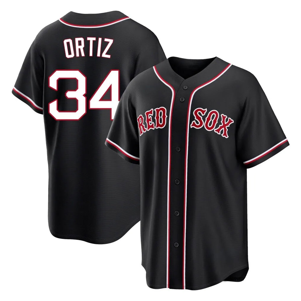 MATTH B.Red Sox #34 David Ortiz Player Black Out Home Game Stitched Jerseys