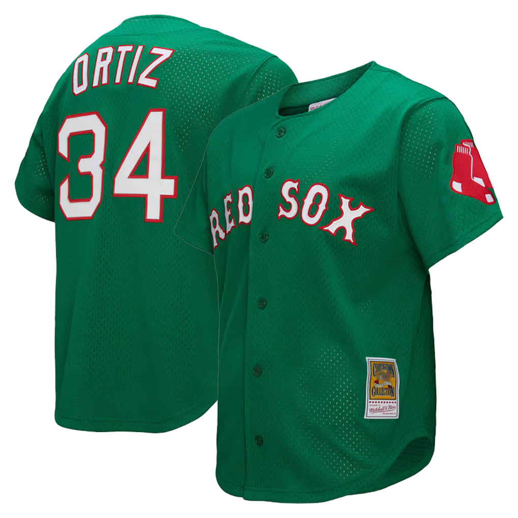 MATTH B.Red Sox #34 David Ortiz Player Green Mitchell & Ness Cooperstown Collection Mesh Home Stitched Jerseys