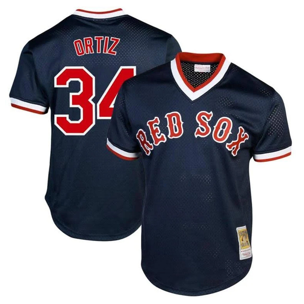 MATTH B.Red Sox #34 David Ortiz Player Navy Cooperstown Collection Mesh T-shirt Home Stitched Jerseys