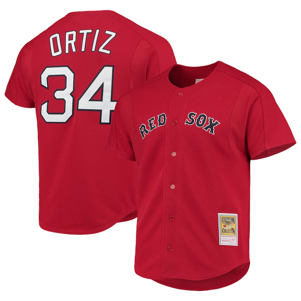 MATTH B.Red Sox #34 David Ortiz Player Red Mitchell & Ness Cooperstown Collection Home Stitched Jerseys