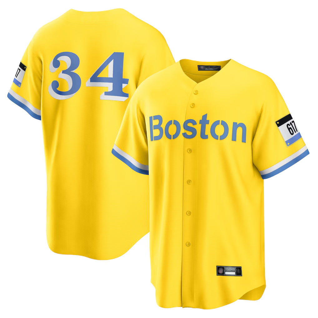 MATTH B.Red Sox #34 David Ortiz Player Yellow Home Game Stitched Jerseys
