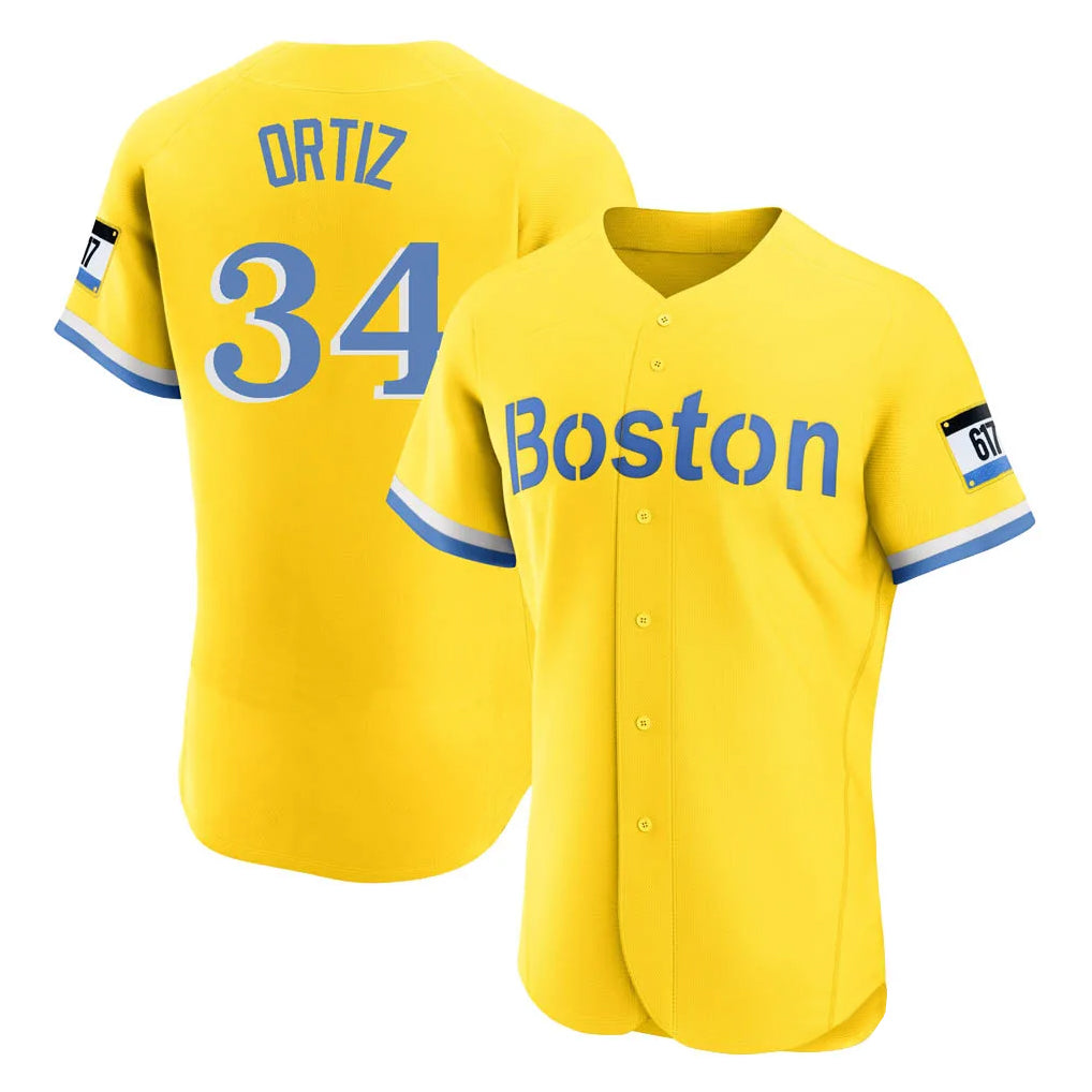 MATTH B.Red Sox #34 David Ortiz Player Yellow Limited Elite Home Game Stitched Jerseys