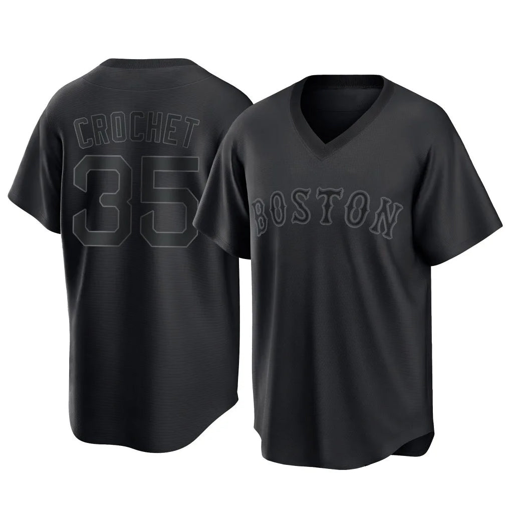 MATTH B.Red Sox #35 Garrett Crochet Player Black T-shirt Home Game Stitched Jerseys