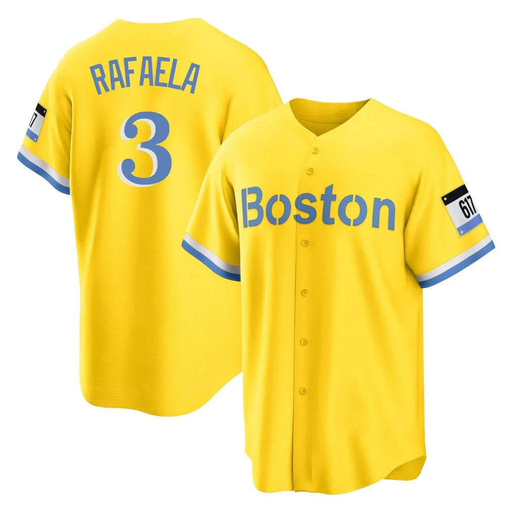 MATTH B.Red Sox #3 Ceddanne Rafaela Player Yellow Home Game Stitched Jersey