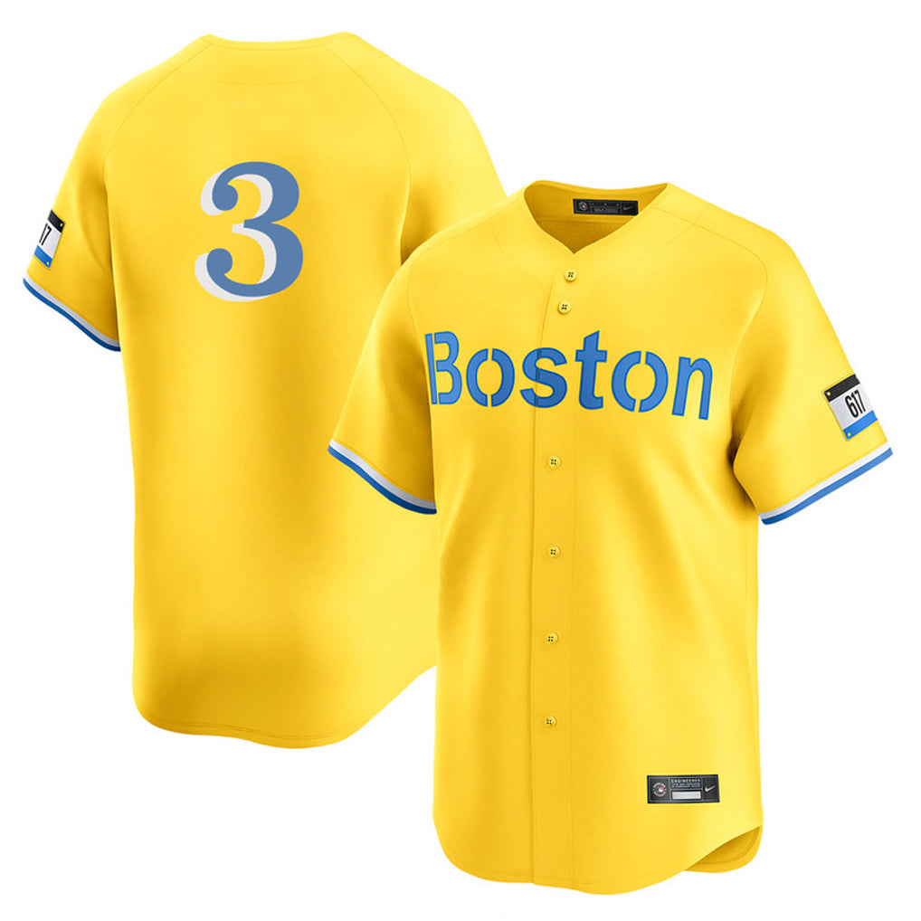 MATTH B.Red Sox #3 Ceddanne Rafaela Player Yellow Limited Home Game Stitched Jersey