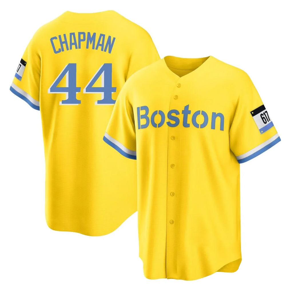 MATTH B.Red Sox #44 Aroldis Chapman Player Yellow Home Game Stitched Jerseys