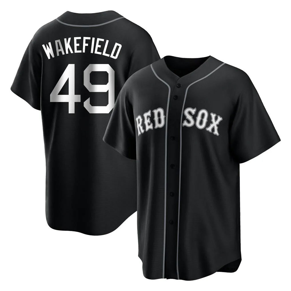 MATTH B.Red Sox #49 Tim Wakefield Player Black Home Game Stitched Jerseys