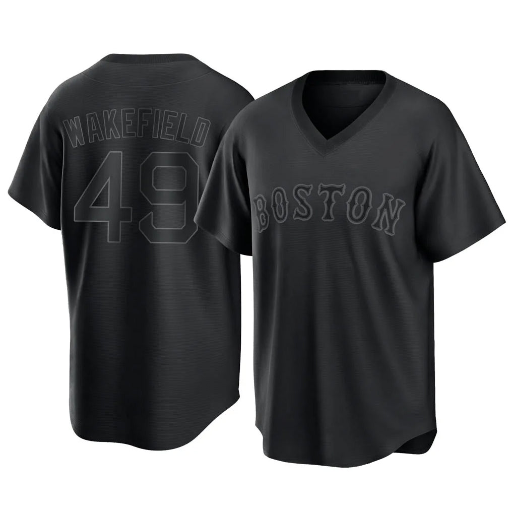 MATTH B.Red Sox #49 Tim Wakefield Player Black T-shirt Home Game Stitched Jerseys