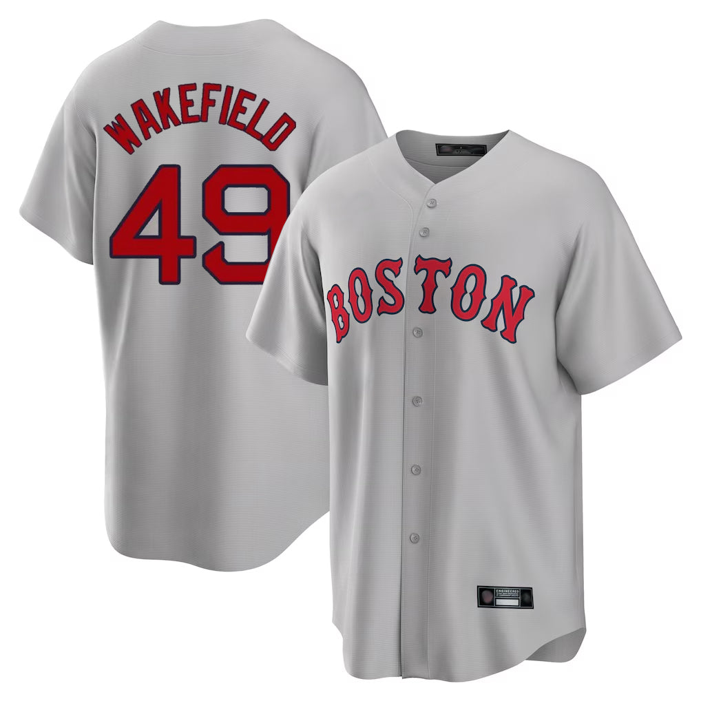 MATTH B.Red Sox #49 Tim Wakefield Player Gray Road Home Game Stitched Jerseys