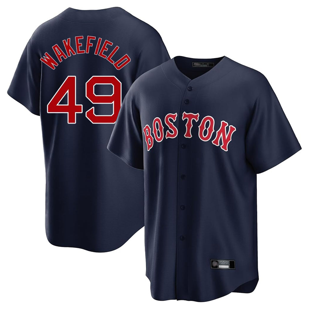 MATTH B.Red Sox #49 Tim Wakefield Player Navy Home Game Stitched Jerseys