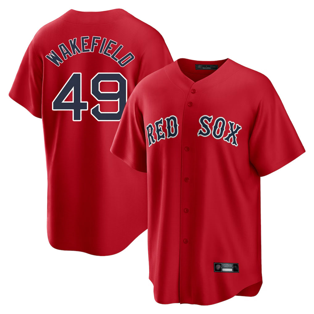 MATTH B.Red Sox #49 Tim Wakefield Player Red Home Game Stitched Jerseys