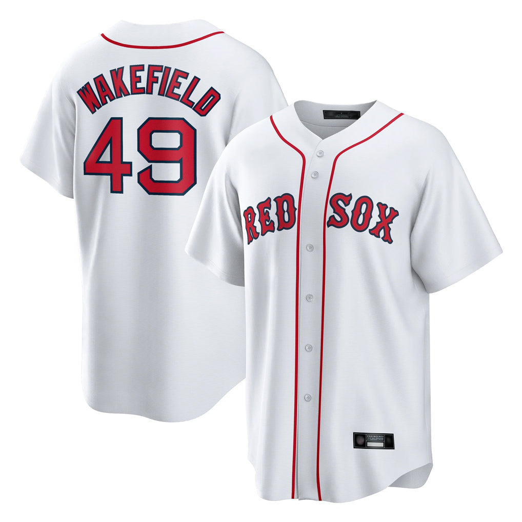 MATTH B.Red Sox #49 Tim Wakefield Player White Home Game Stitched Jerseys