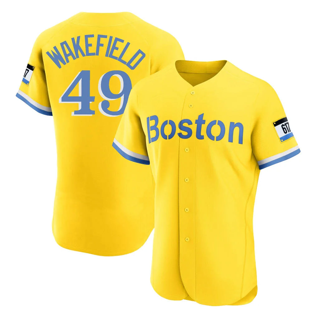 MATTH B.Red Sox #49 Tim Wakefield Player Yellow Limited Elite Home Game Stitched Jerseys