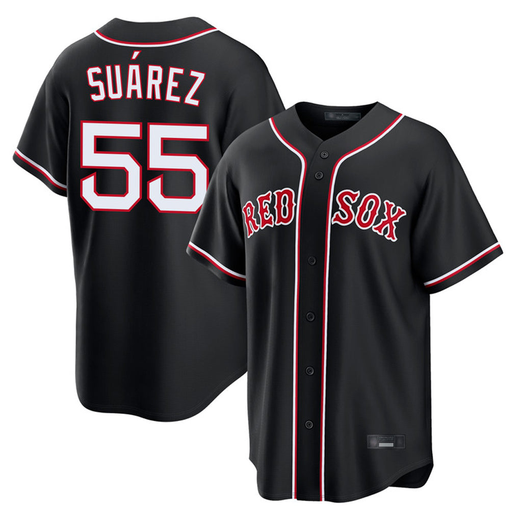 MATTH B.Red Sox #55 Ranger Su¡§¡érez Player Black Out Home Game Stitched Jerseys
