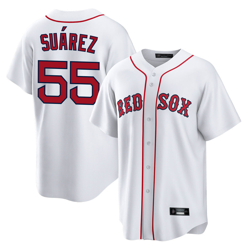 MATTH B.Red Sox #55 Ranger Su¡§¡érez Player White Home Game Stitched Jerseys