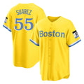MATTH B.Red Sox #55 Ranger Su¡§¡érez Player Yellow Home Game Stitched Jerseys