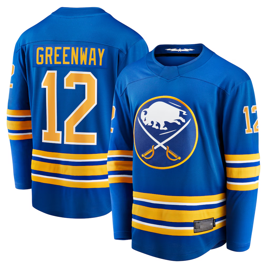 MATTH B.Sabres #12 Jordan Greenway Royal Home Breakaway Stitched Jerseys