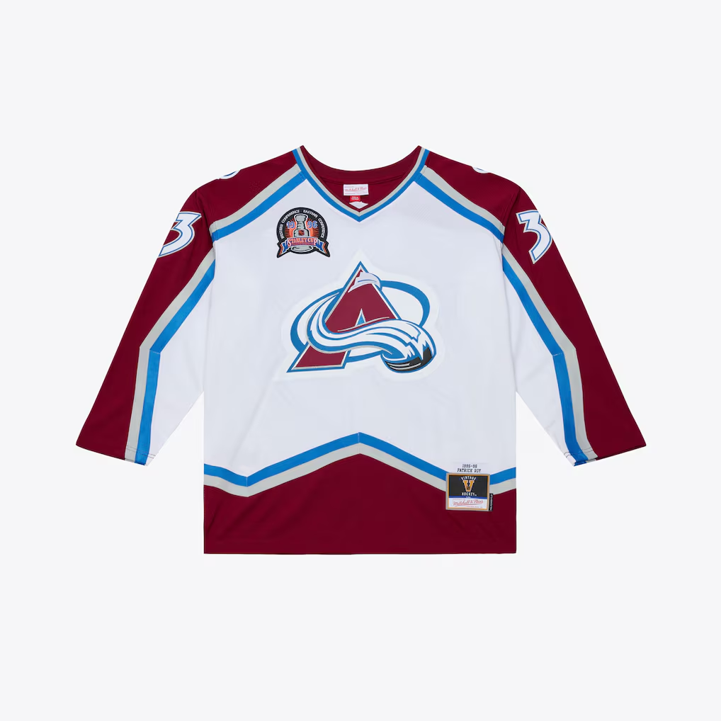 MATTH C.Avalanche Patrick Roy Mitchell & Ness White 1995 Power Play Jerseys