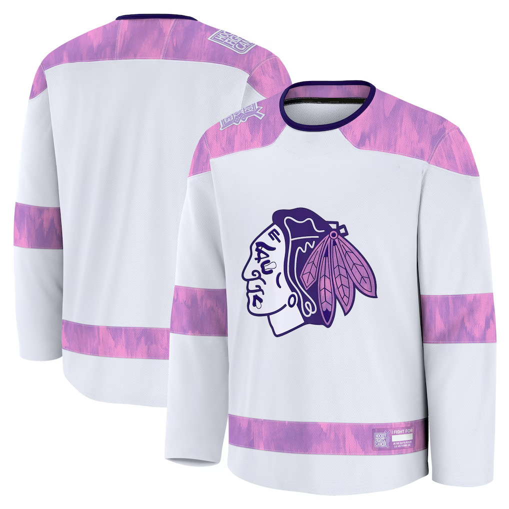 MATTH C.Blackhawks White 2024 Hockey Fights Cancer Practice Jerseys