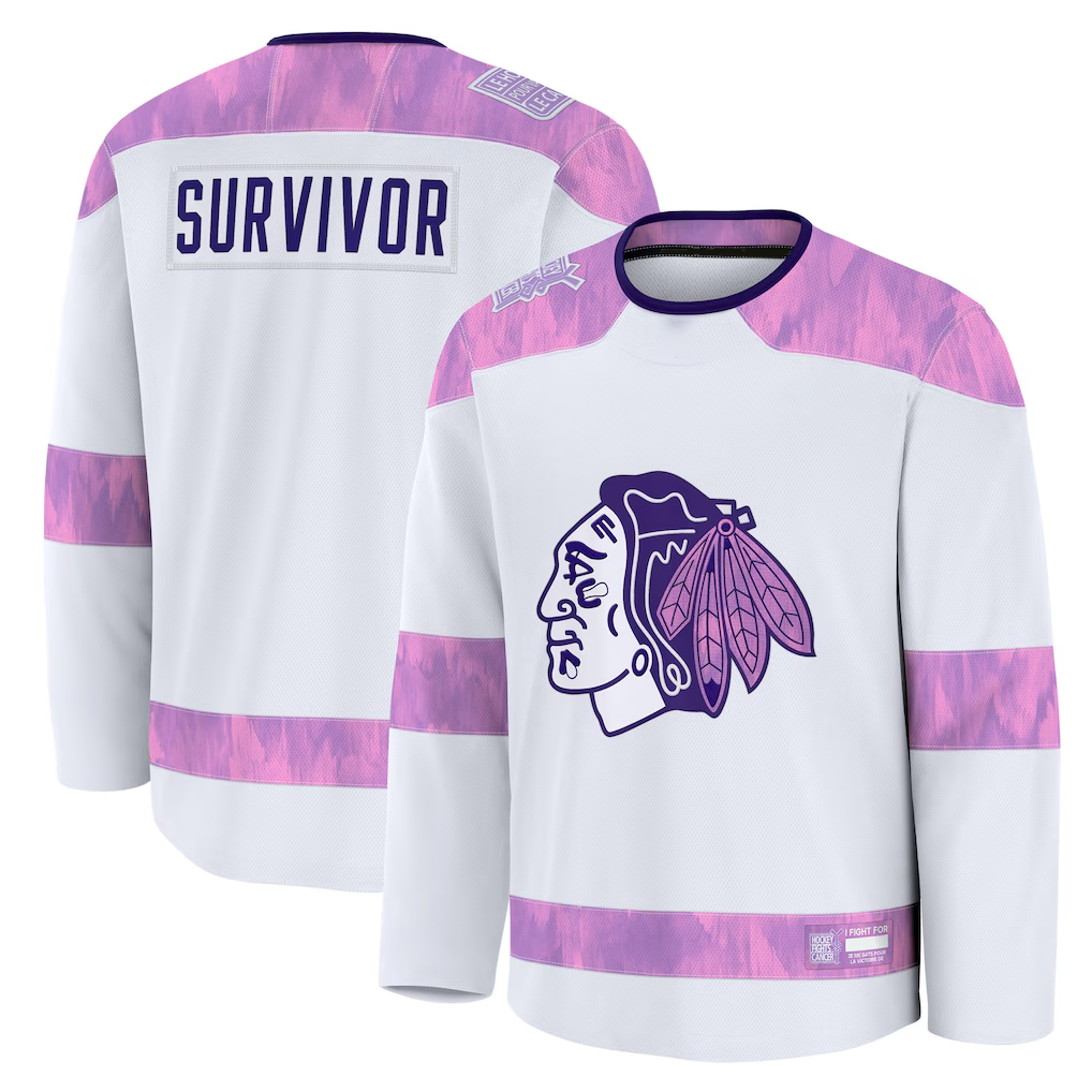 MATTH C.Blackhawks White Hockey Fights Cancer Survivor Practice Jerseys