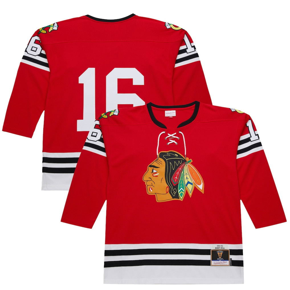 MATTH C.Blackhawks #16 Bobby Hull Scarlet 1960-61 Power Play Jerseys
