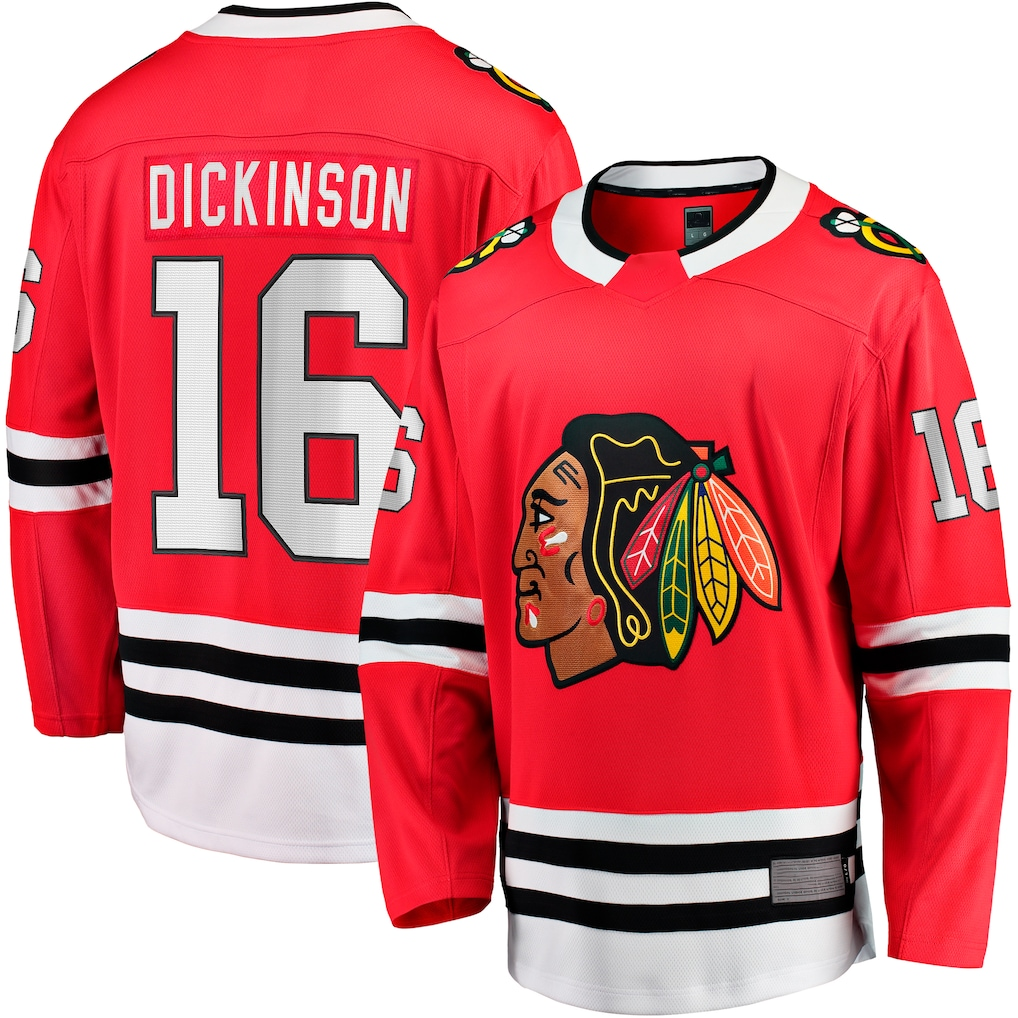 MATTH C.Blackhawks #16 Jason Dickinson Red Home Breakaway Jerseys