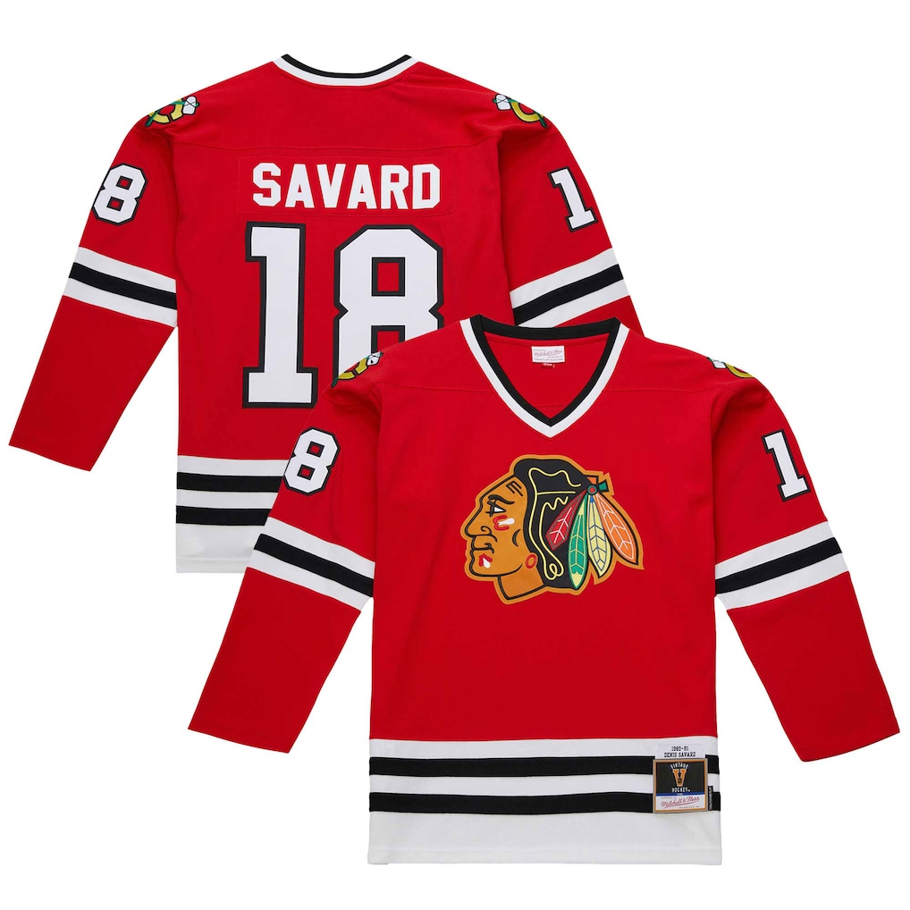 MATTH C.Blackhawks #18 Denis Savard Scarlet 1980-81 Power Play Jerseys