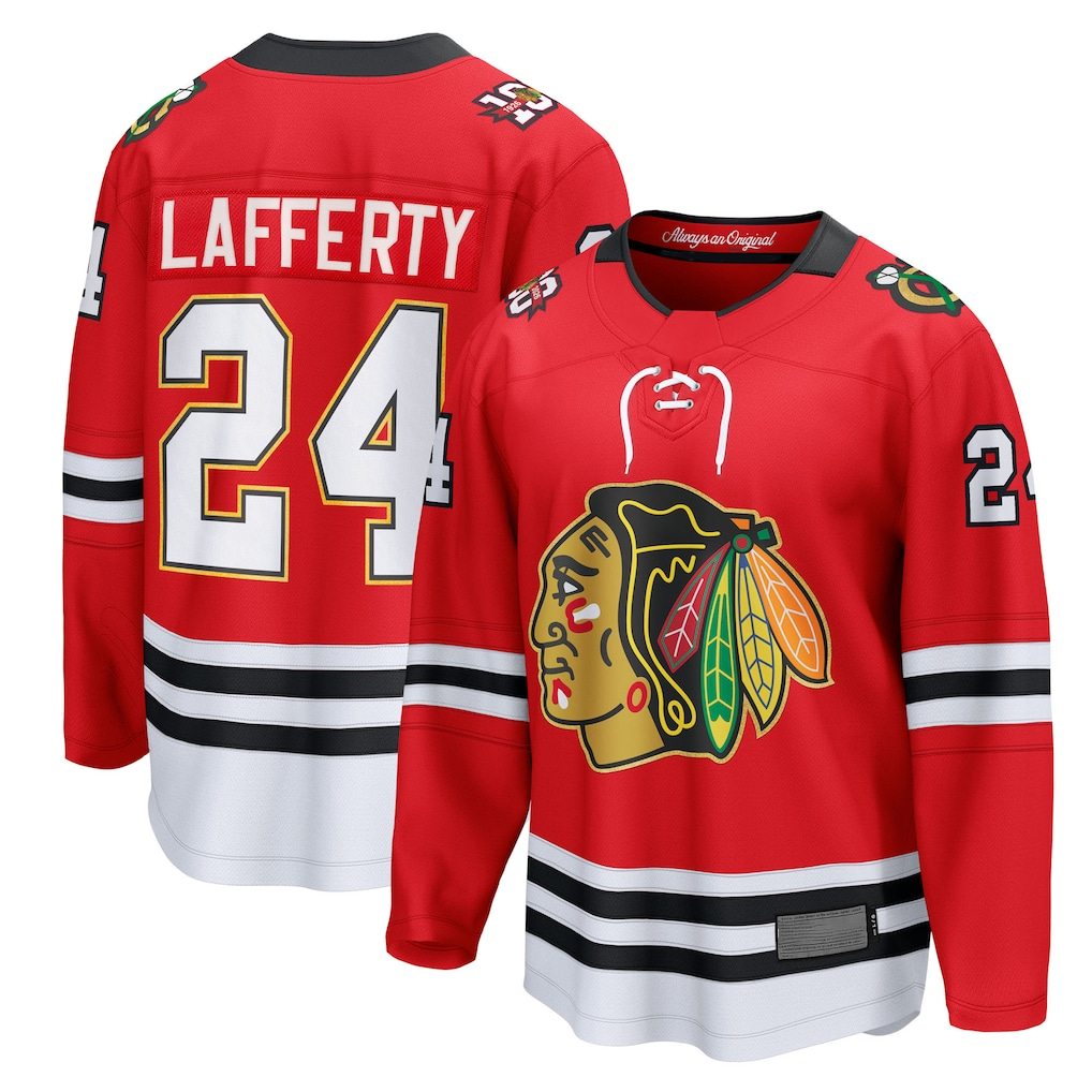 MATTH C.Blackhawks #24 Sam Lafferty Red Centennial Breakaway Player Jerseys