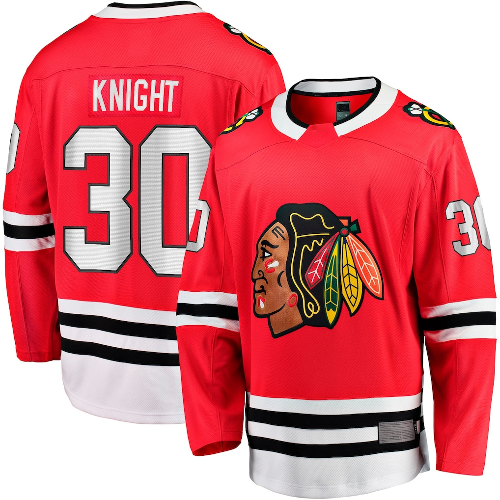 MATTH C.Blackhawks #30 Spencer Knight Red Home Breakaway Jerseys
