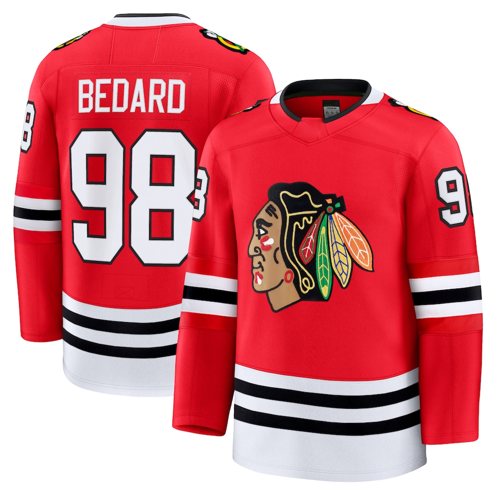 MATTH C.Blackhawks #98 Connor Bedard Red Home Premium Jerseys