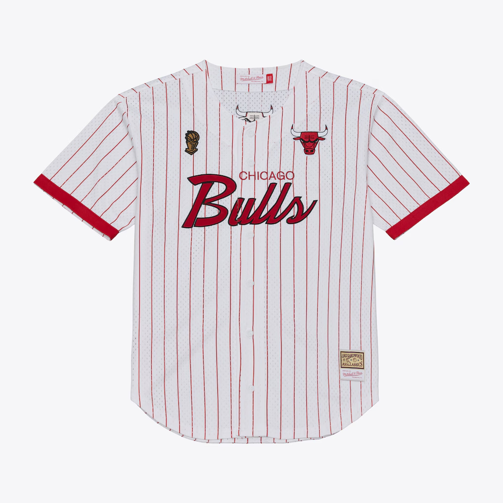MATTH C.Bulls Mitchell & Ness White Head Coach Pinstripe Mesh Full-Button Baseball Jerseys
