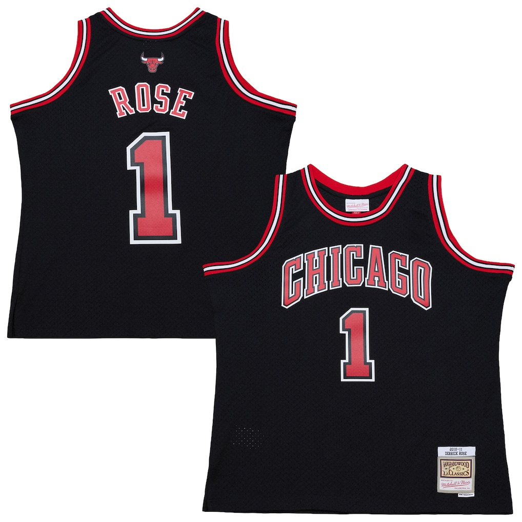 MATTH C.Bulls #1 Derrick Rose Mitchell & Ness Black Big & Tall 2010-11 Swingman Jerseys